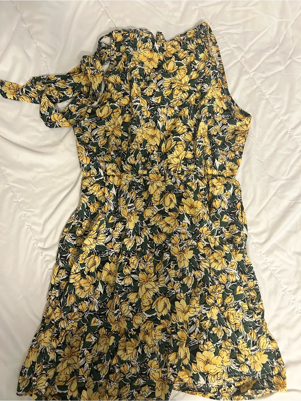SHEIN Yellow Floral One-Shoulder Dress